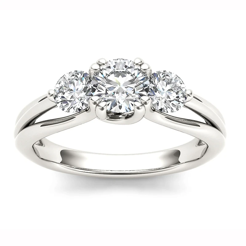 Love Lives Forever Womens 1 CT. T.W. Natural White Diamond 14K Gold Round 3-Stone Engagement Ring