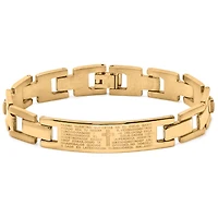 Mens 18K Gold Plated Stainless Steel Spanish Lord's Prayer Link Bracelet