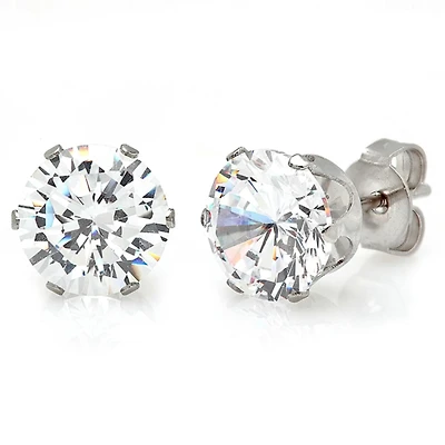 Cubic Zirconia Stainless Steel 8mm Stud Earrings