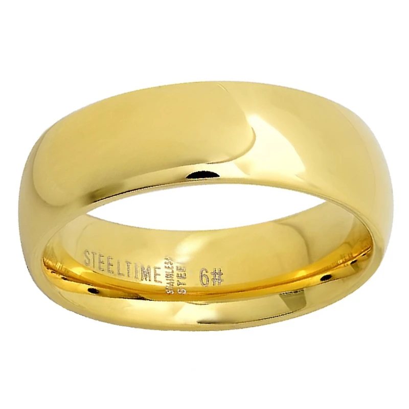 Steeltime Mens 6MM 18K Gold Over Stainless Steel Band