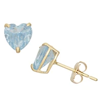 Lab Created Blue Aquamarine 10K Gold 6.1mm Heart Stud Earrings