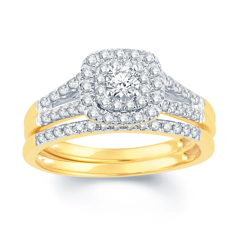 Womens 1/2 CT. T.W. Natural White Diamond Cushion Side Stone Halo Bridal Set