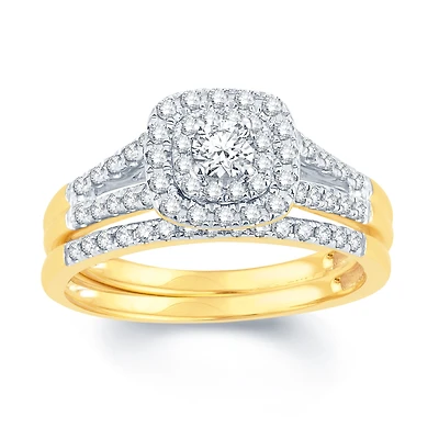 Womens 1/2 CT. T.W. Natural White Diamond Cushion Side Stone Halo Bridal Set