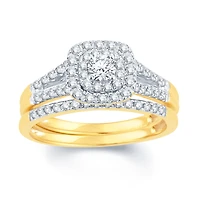 Womens 1/2 CT. T.W. Natural White Diamond Cushion Side Stone Halo Bridal Set