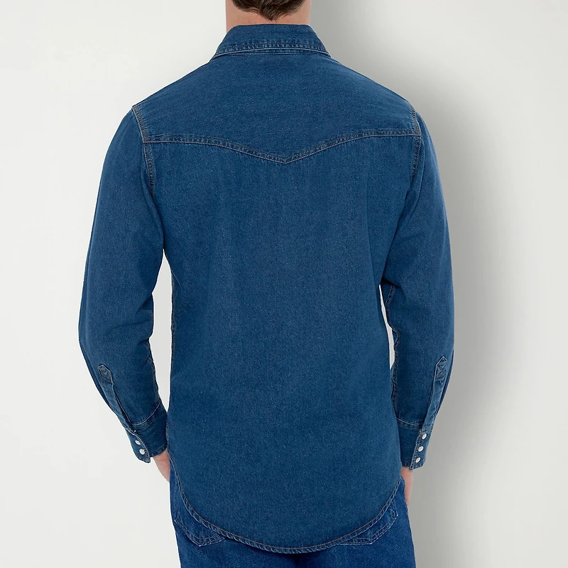 Ely Cattleman Denim Washed Snap Mens Long Sleeve Classic Fit Button-Down Shirt