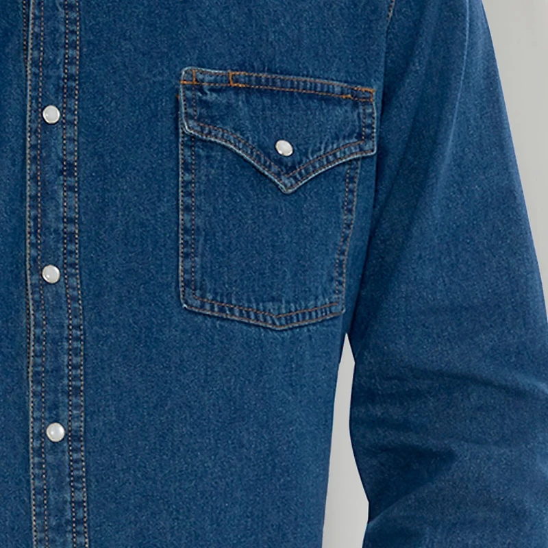 Ely Cattleman Denim Washed Snap Mens Long Sleeve Classic Fit Big and Tall Button-Down Shirt