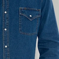 Ely Cattleman Denim Washed Snap Mens Long Sleeve Classic Fit Big and Tall Button-Down Shirt