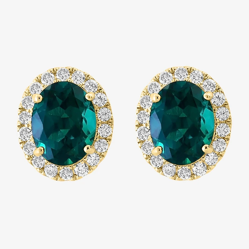 Effy Final Call Gemstone & 1/2 CT. T.W. Diamond 14K Gold Oval Stud Earrings