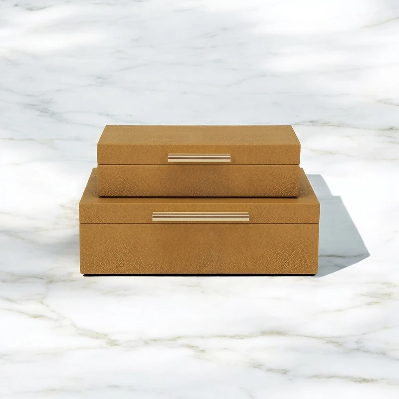 Cheungs Camel Brown Faux Shagreen Rectangular 2-pc. Decorative Box