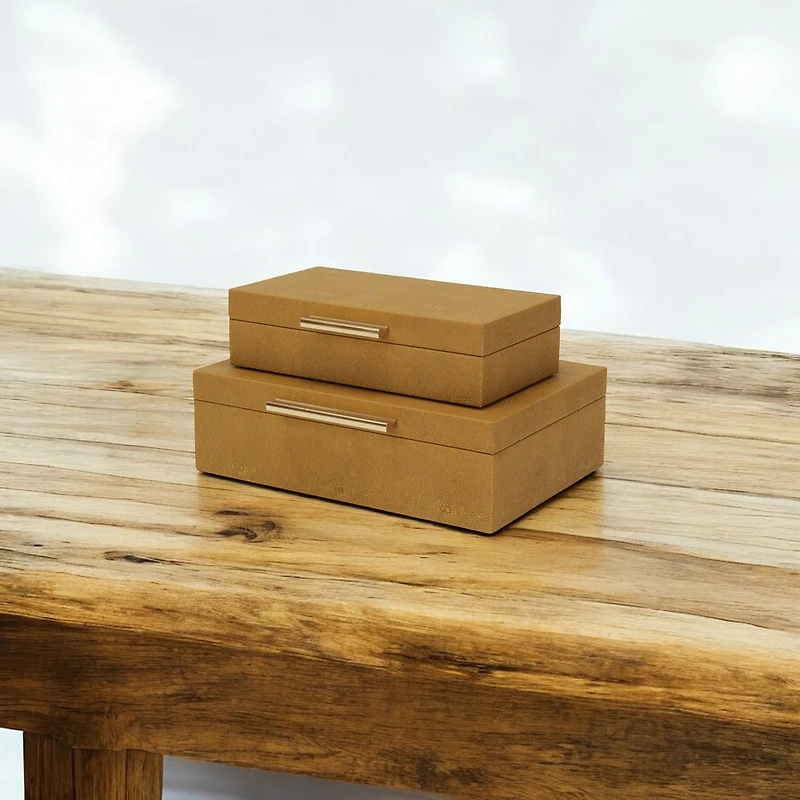 Cheungs Camel Brown Faux Shagreen Rectangular 2-pc. Decorative Box