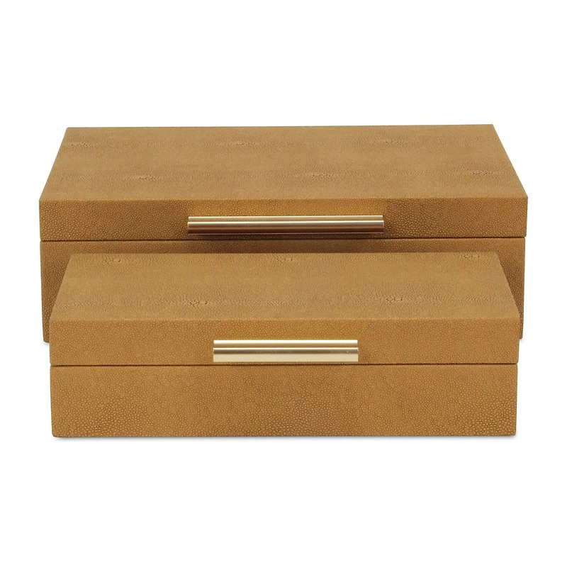 Cheungs Camel Brown Faux Shagreen Rectangular 2-pc. Decorative Box