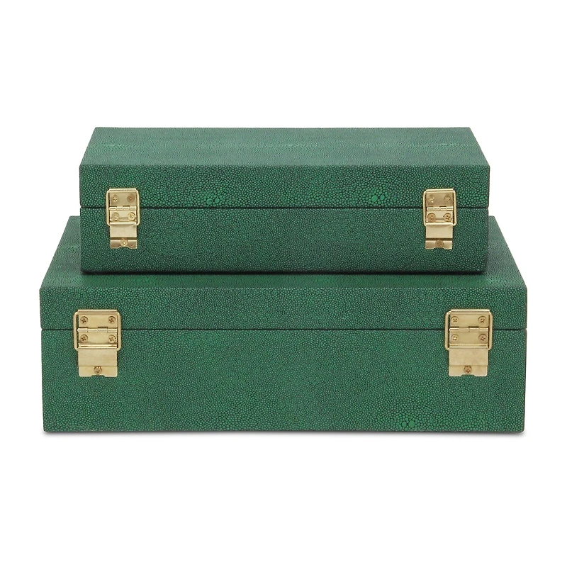 Cheungs Green Faux Shagreen Rectangular 2-pc. Decorative Box