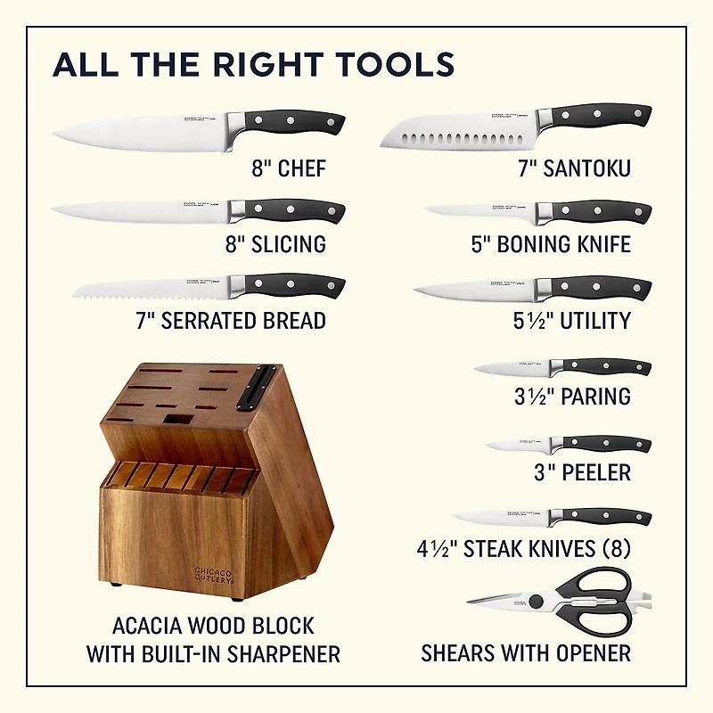 Chicago Cutlery Insignia Triple Rivet Poly 18-pc. Knife Block Set