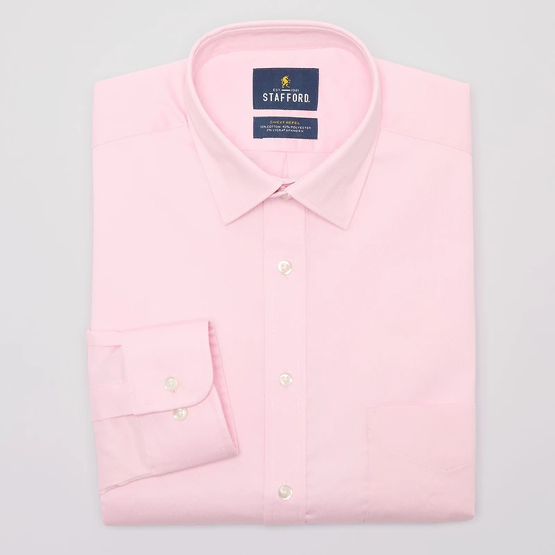 Stafford Sweat Repel Advanced Performance Mens Regular Fit Stretch Fabric Wrinkle Free Long Sleeve Dress Shirt
