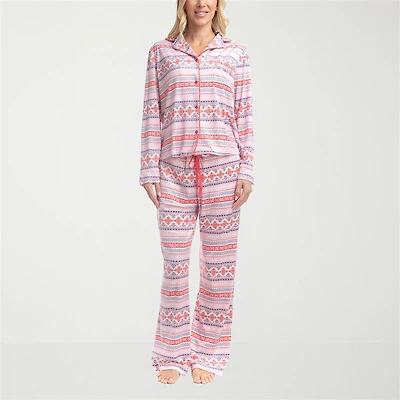 Muk Luks Womens Velour Long Sleeve 2-pc. Pajama Set
