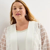 Maya Brooke Womens Plus Midi Beaded Windowpane Jacket Dress
