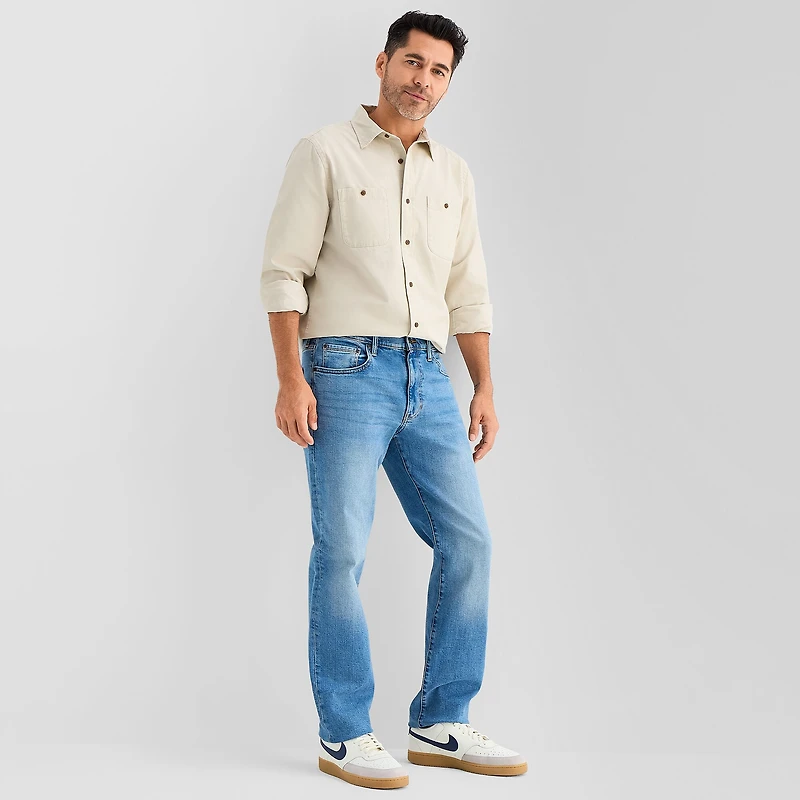 St. John's Bay Twill Field Mens Long Sleeve Classic Fit Button-Down Shirt
