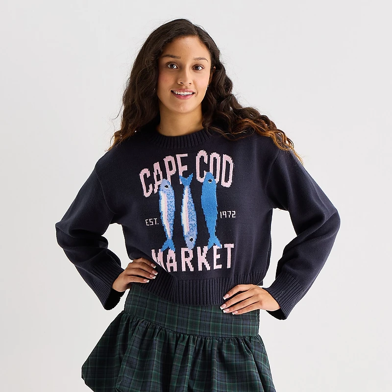 Arizona Juniors Womens Crew Neck Long Sleeve Pullover Sweater