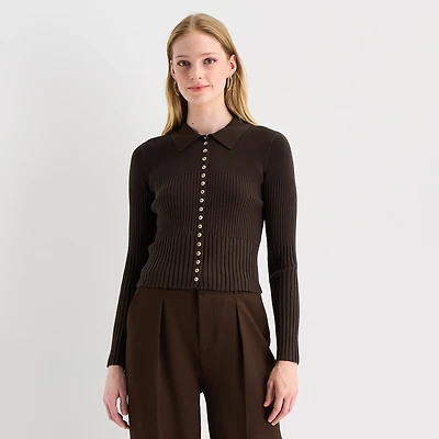 Worthington Womens Long Sleeve Button Cardigan
