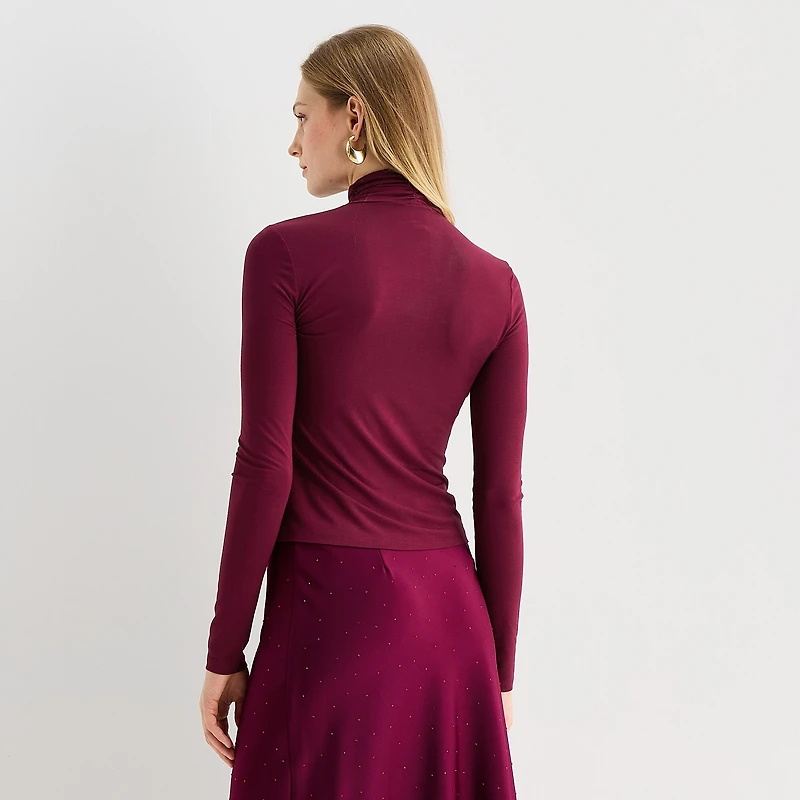 Worthington Womens Mock Neck Long Sleeve Blouse