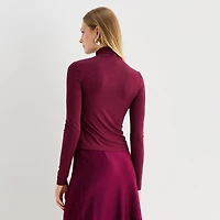 Worthington Womens Mock Neck Long Sleeve Blouse