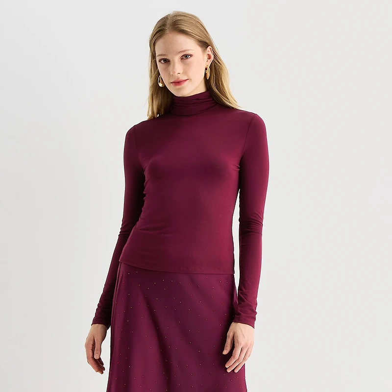Worthington Womens Mock Neck Long Sleeve Blouse