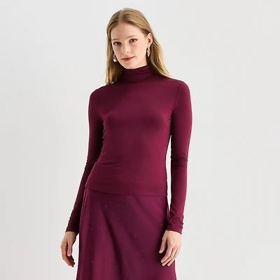 Worthington Womens Mock Neck Long Sleeve Blouse