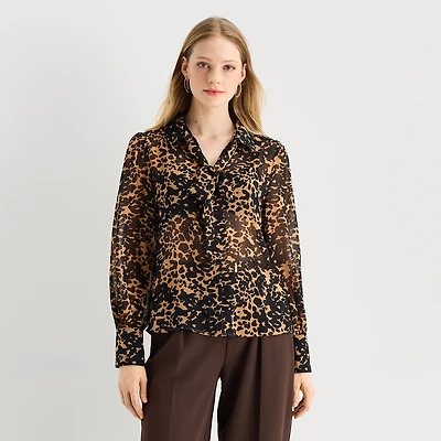 Worthington Womens Long Sleeve Blouse