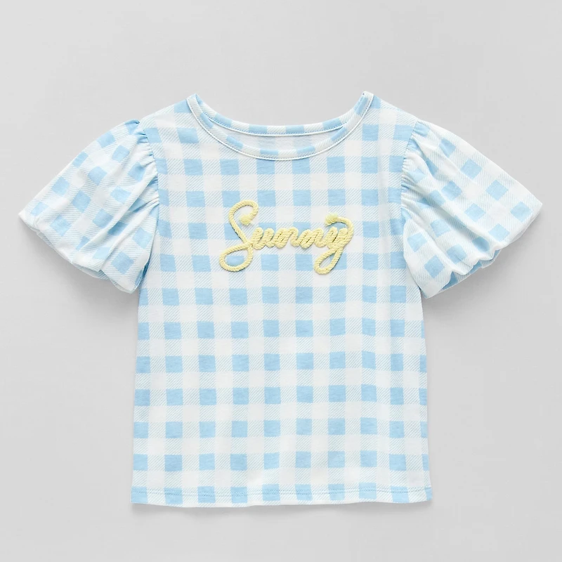 Okie Dokie Girls Crew Neck Puff Sleeve Graphic T-Shirt