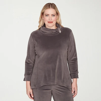 Alfred Dunner Calm Luxe Womens Cowl Neck 3/4 Sleeve T-Shirt