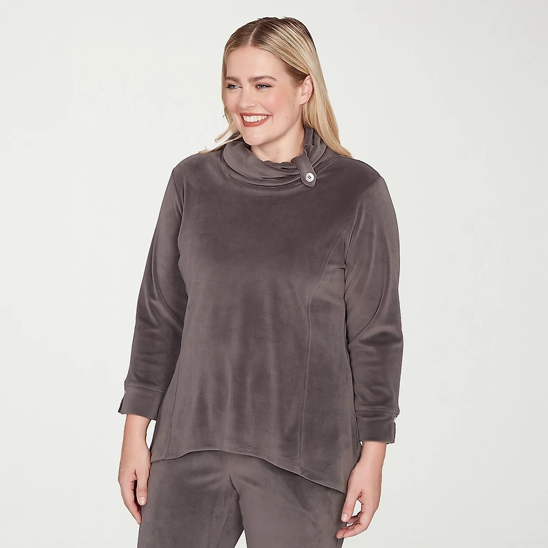 Alfred Dunner Calm Luxe Womens Cowl Neck 3/4 Sleeve T-Shirt