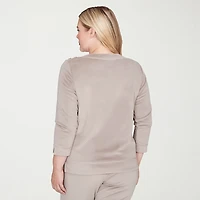 Alfred Dunner Calm Luxe Womens Boat Neck 3/4 Sleeve Sweatshirt