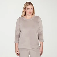 Alfred Dunner Calm Luxe Womens Boat Neck 3/4 Sleeve Sweatshirt