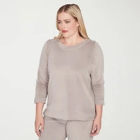 Alfred Dunner Calm Luxe Womens Boat Neck 3/4 Sleeve Sweatshirt