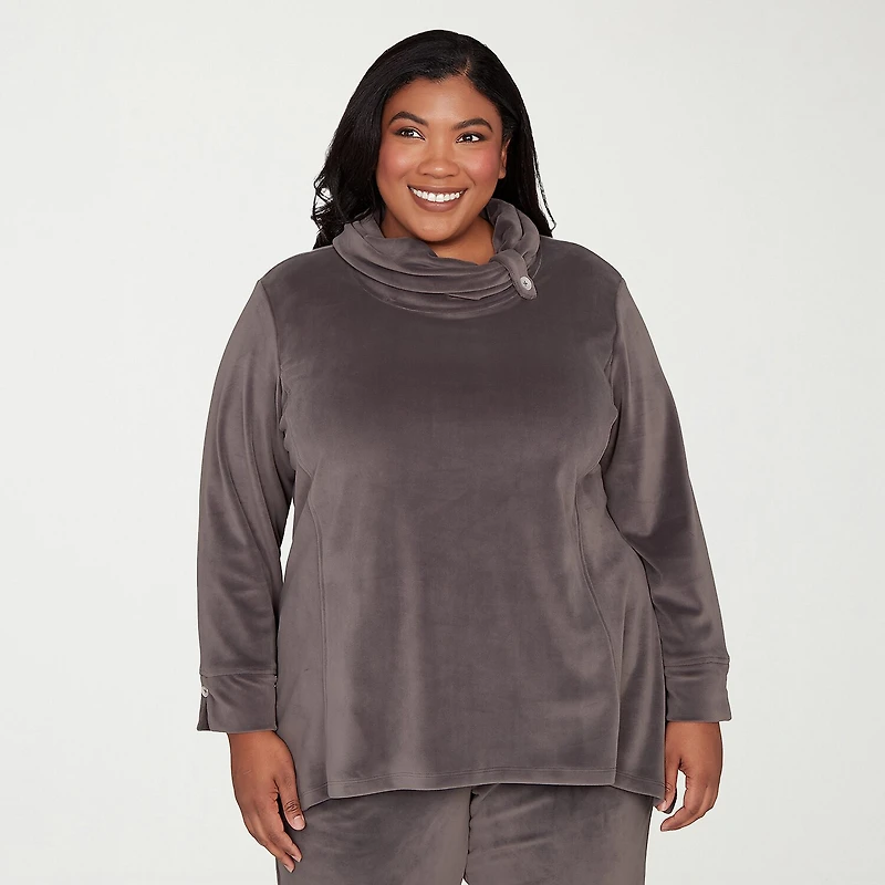 Alfred Dunner Calm Luxe Womens Plus Cowl Neck 3/4 Sleeve T-Shirt