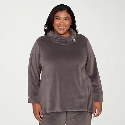 Alfred Dunner Calm Luxe Womens Plus Cowl Neck 3/4 Sleeve T-Shirt