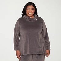 Alfred Dunner Calm Luxe Womens Plus Cowl Neck 3/4 Sleeve T-Shirt