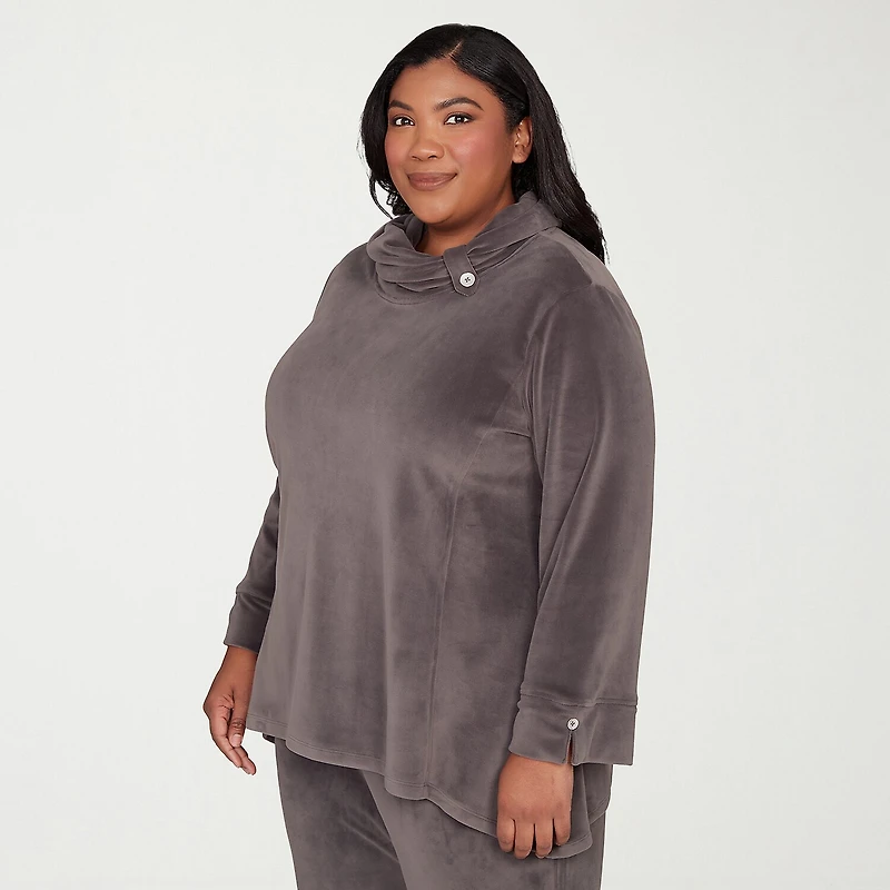 Alfred Dunner Calm Luxe Womens Plus Cowl Neck 3/4 Sleeve T-Shirt