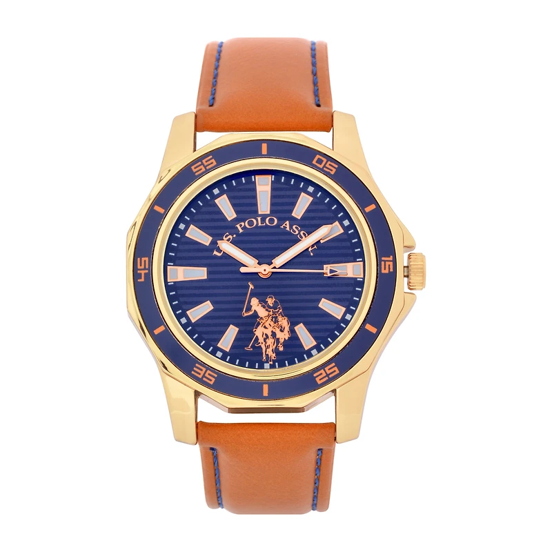 U.S. Polo Assn. Blue Dial Unisex Adult Digital Brown Strap Watch Usc50490jc