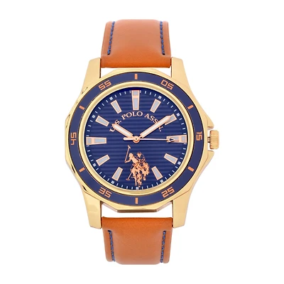 U.S. Polo Assn. Blue Dial Unisex Adult Digital Brown Strap Watch Usc50490jc