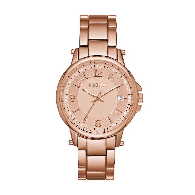 Relic By Fossil Womens Multi-Function Rose Goldtone Leather Bracelet Watch Zr34394