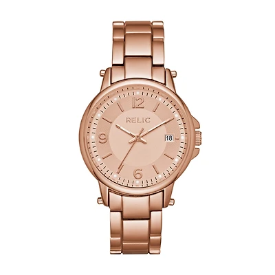 Relic By Fossil Womens Multi-Function Rose Goldtone Leather Bracelet Watch Zr34394