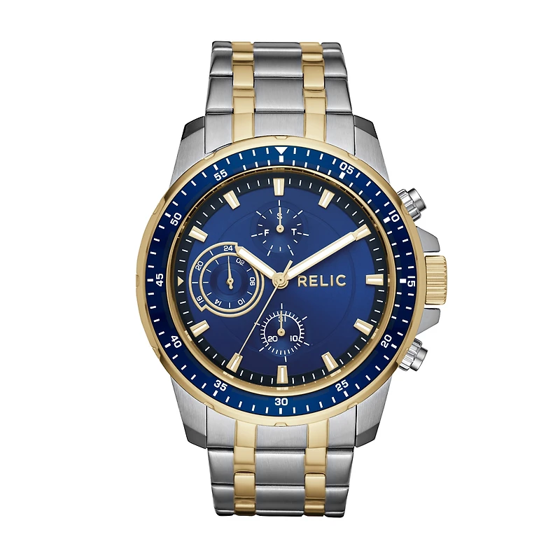 Relic By Fossil Mens Multi-Function Two Tone Stainless Steel Strap Watch Zr15929