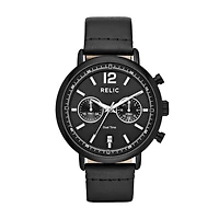Relic By Fossil Mens Multi-Function Black Leather Strap Watch Zr15933