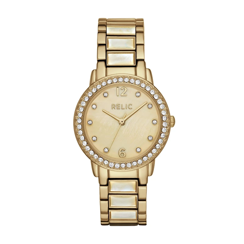 Relic By Fossil Womens Gold Tone Bracelet Watch Zr34407