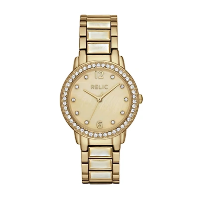 Relic By Fossil Womens Gold Tone Bracelet Watch Zr34407