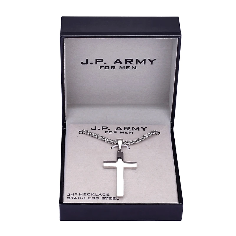 J.P. Army Men's Jewelry Stainless Steel 24 Inch Link Cross Pendant Necklace