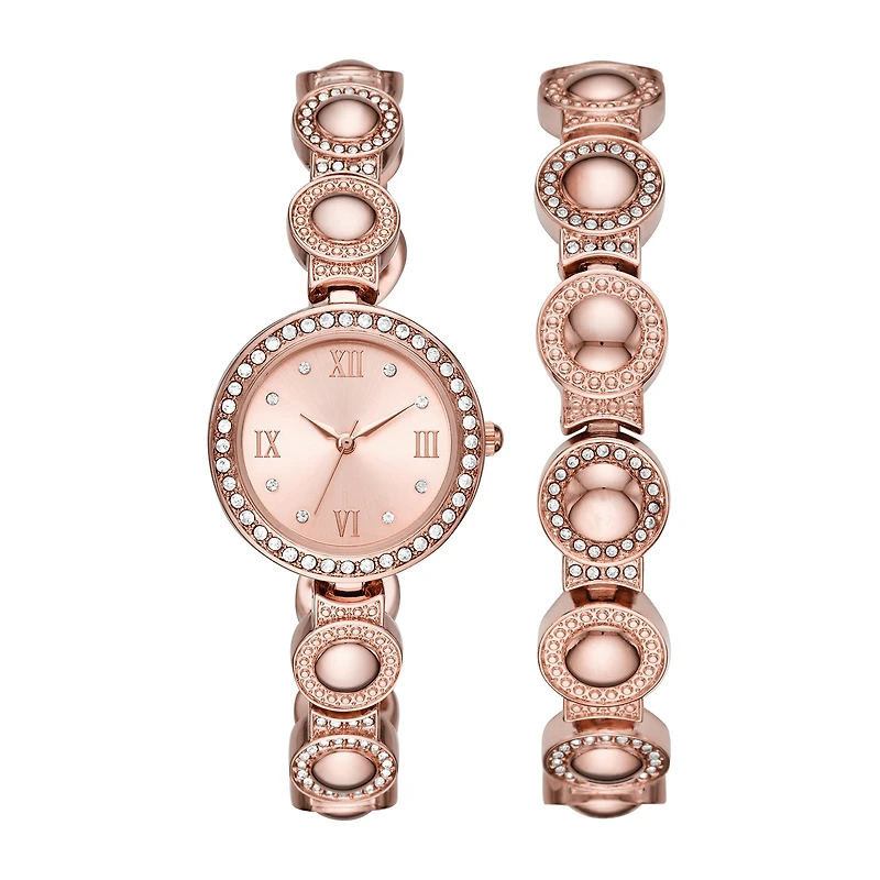 Geneva Womens Crystal Accent Rose Goldtone 2-pc. Watch Boxed Set Fmdjset039