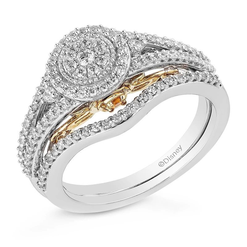 Womens 1/2 CT. T.W. Natural White Diamond 10K Two Tone Gold Round Beauty and the Beast Bridal Set