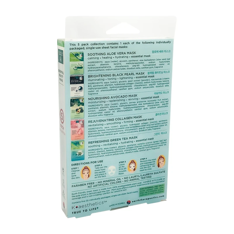 Earth Therapeutics 5 Pack Organic Assorted Beauty Mask